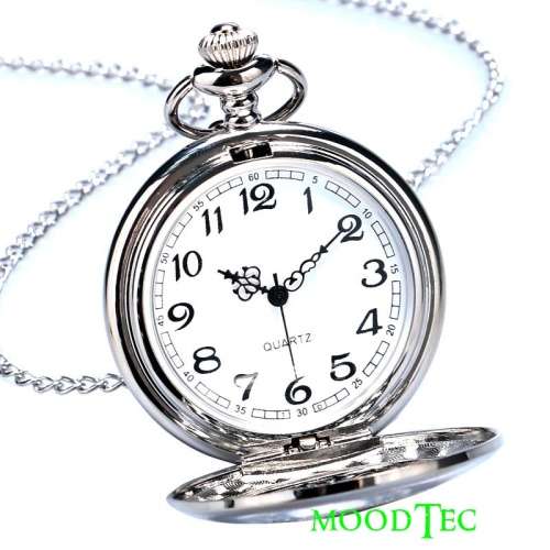 Smooth Silver Steel Pocket Watch With Gift Box (In Stock)