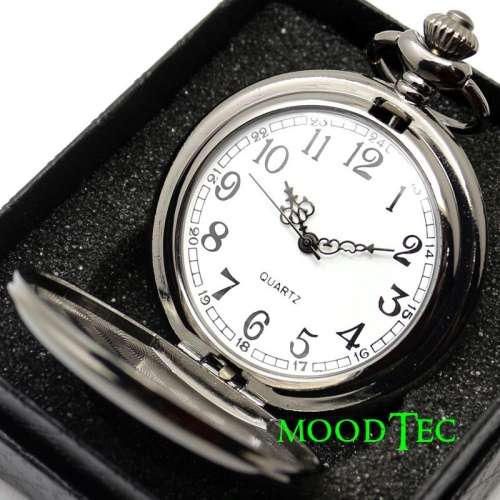 Smooth Silver Steel Pocket Watch With Gift Box (In Stock)