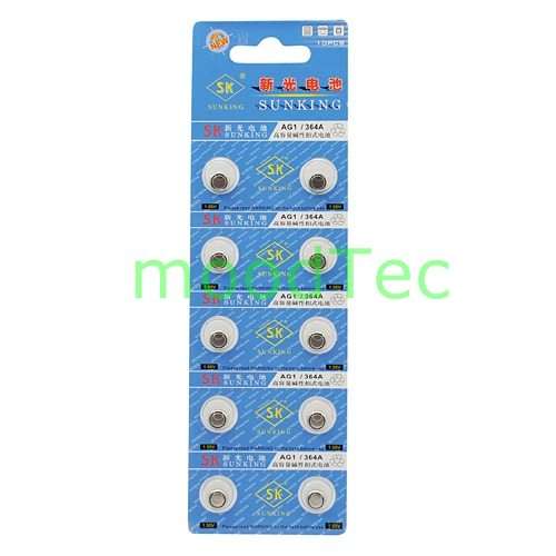 10 x AG1 364A Alkaline 1.55V Button Cell Coin Batteries