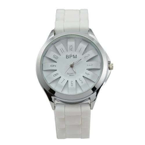 Chrysanthemum Shaped Wrist Watch with Silicone Band - White