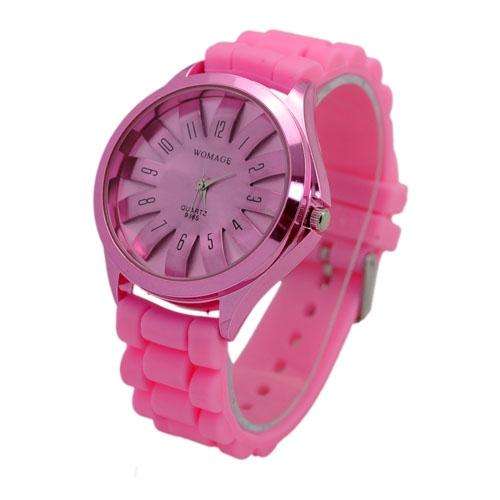 Chrysanthemum Shaped Wrist Watch with Silicone Band - Pink
