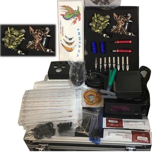 BRAND NEW PROFESSIONAL 2X GUNS(SKULL) COMPLETE TATTOO KIT MACHINE WITH LOADS OF EXTRA (COLOURS)