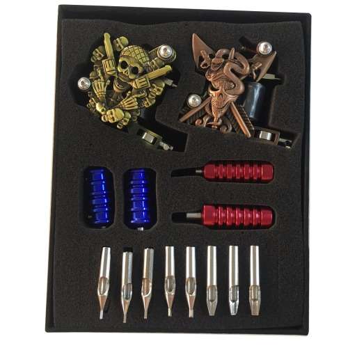 BRAND NEW PROFESSIONAL 2X GUNS(SKULL) COMPLETE TATTOO KIT MACHINE WITH LOADS OF EXTRA (COLOURS)