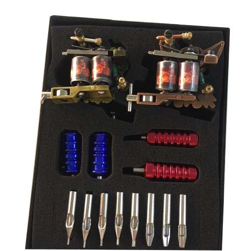 BRAND NEW PROFESSIONAL 2X GUNS(SKULL) COMPLETE TATTOO KIT MACHINE WITH LOADS OF EXTRA (COLOURS)