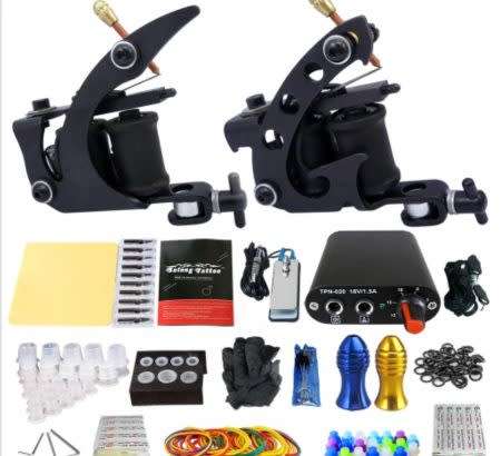 Tattoo Beginner Tattoo Kit 2 Pro Machine Guns Power Supply Needle Grips Tips