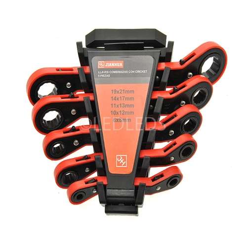 CHIAVI COMBINATE CRICCHETTO 5 PZ CHROME VANADIUM 6 8 10 11 12 13 14 17 19 21 mm