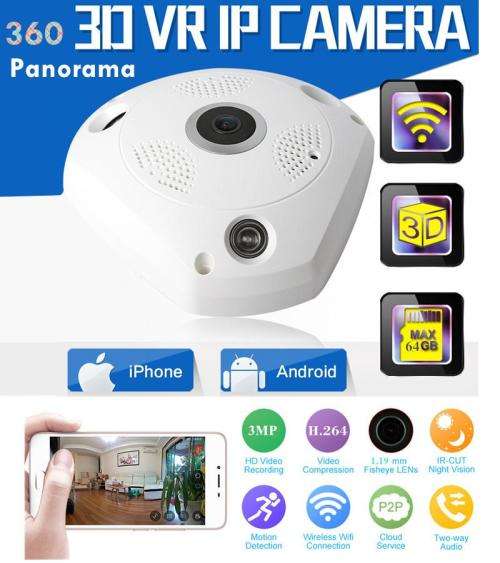 360degree Panoramic Camera 1080P VR WiFi Fisheye Lens 3.0MP 3D Infrared IP Camera Security Wireless
