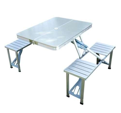 Outdoor Portable Folding Aluminum Picnic Table With Four Seats Handy Carry Case.
