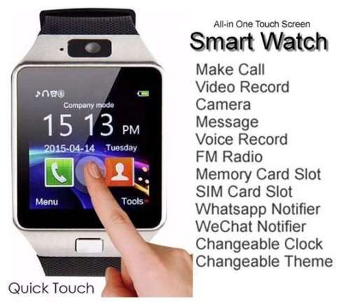 Smart Watch Phone - SIM CARD, Bluetooth, Camera, Sleep Monitor, SD Card, MP3 etc. - Silver