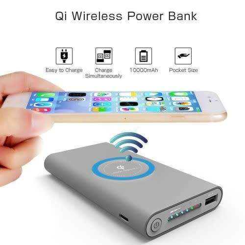 10000mAh Qi Wireless Power Bank & Fast Charging USB LED Portable Battery Charger