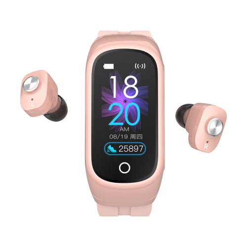 2-in-1 N8 Pink Bluetooth Smartwatch with Built-in TWS Wireless Earpods Earbuds Fitness Monitor