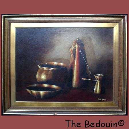 Frank Thompson (S A artist). STILL LIFE WITH COPPER ITEMS. Original Oil Painting (c1980) Framed
