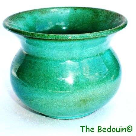 LINNWARE VASE. Emerald / brown mottled. SA Pottery. Dripglaze.