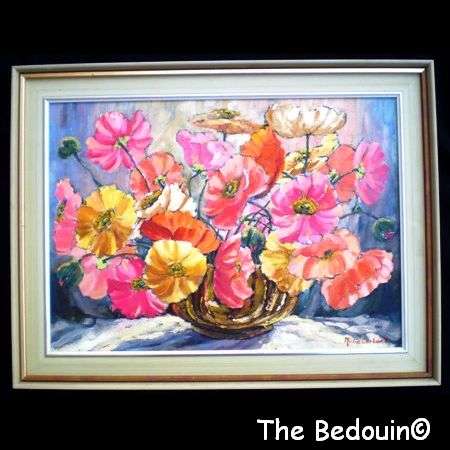 Minnie Gerber (S A Artist). 'Still Life with Poppies'. Framed Oil painting. 1986.