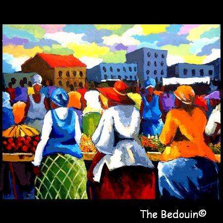 Kudakwashe Gavi. VENDORS AT THE HOSTEL. Original Oil Painting (2011). 61x 76 cm.