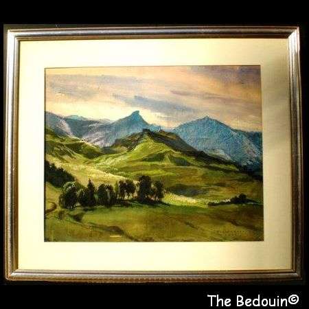 ROWENA BUSH (Well known S A Artist). MOUNTAIN LANDSCAPE. Framed Watercolour. (c 1965)