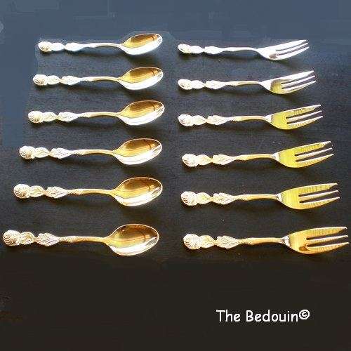 24k GOLD PLATED. Tea Serving cutlery set. 6 teaspoons & 6 cake forks. Eatrite.