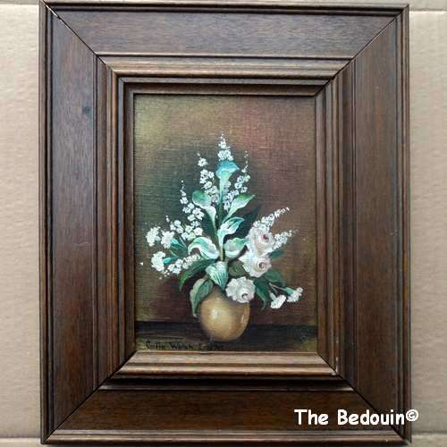 Celia Walsh - Diehl (1915 - 1993). Listed S. A. Artist. STILL LIFE WITH WHITE ROSES AND CARNATIONS.