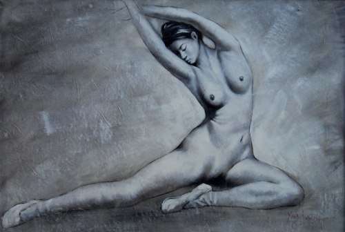Liu Yongjia (Chinese Artist). BALLERINA IN THE BUFF. Framed Acrylic. 730 x 1030 mm.