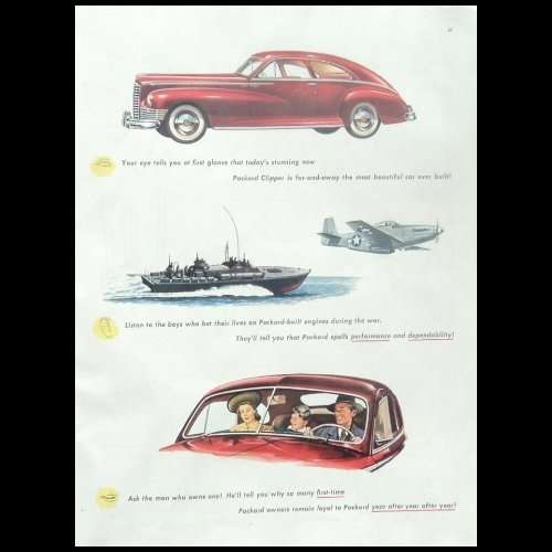 PACKARD CLIPPER (CAR) ADVERT. 1946. Authentic. 70 Years Old. 35 x 27 cm.