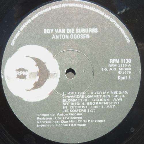 Anton Goosen - BOY VAN DIE SUBURBS. LP. (NM/NM). Pragtige Toestand.