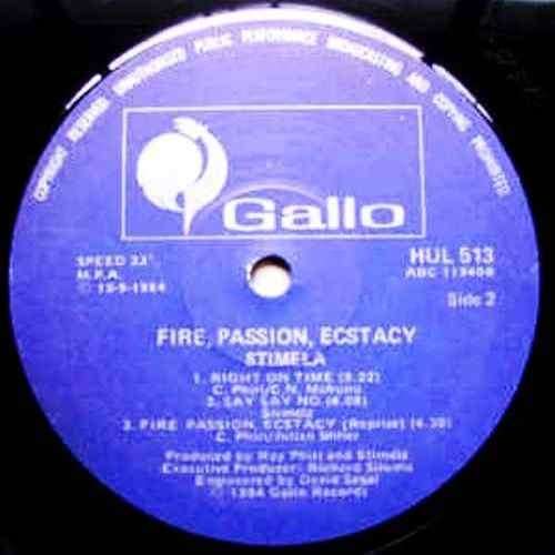 Stimela (With Ray Phiri). FIRE, PASSION, ECSTACY. Vinyl LP album. (VG+/VG+). S A release (1984).