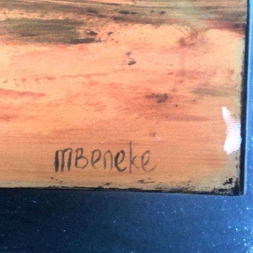 Marguerite Beneke (S A glass artist). KILN FUSED GLASS ART PANEL. KAROO SCENE. 37 x 32 cm.