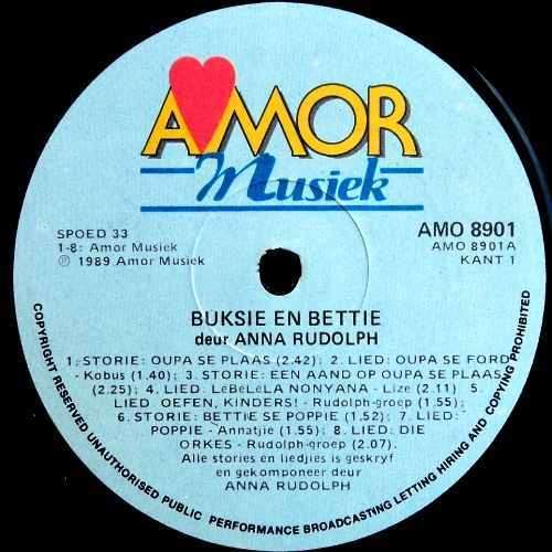 Anna Rudolph - BUKSIE EN BETTIE. LP. (M/M). Stories en Liedjies vir kinders (1989).