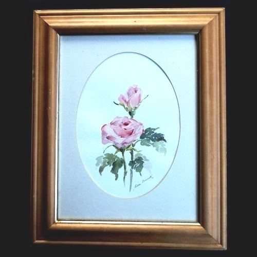 Stella Beurick (SA Artist) - WATER COLOUR PAINTING OF ROSES. Framed. 48 x 38 cm. Cherry wood Frame.
