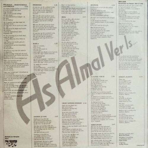 Koos du Plessis - AS ALMAL VER IS. LP. (VG+/VG+). Koos se 2e album. Inhuis INH  006. Skaars in LP.