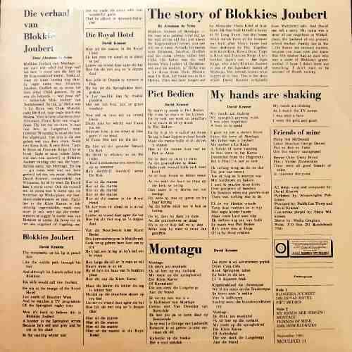 David Kramer - DIE VERHAAL VAN BLOKKIES JOUBERT. LP. (VG+/VG+).  Mountain Records MOULP(E) 11.