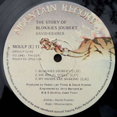 David Kramer - DIE VERHAAL VAN BLOKKIES JOUBERT. LP. (VG+/VG+).  Mountain Records MOULP(E) 11.