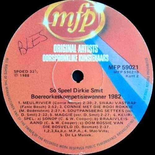 Dirkie Smit - SO SPEEL DIRKIE SMIT. Boereorkes Kompetisie Wenner LP (VG+/VG).  MFP 59021 Boeremusiek