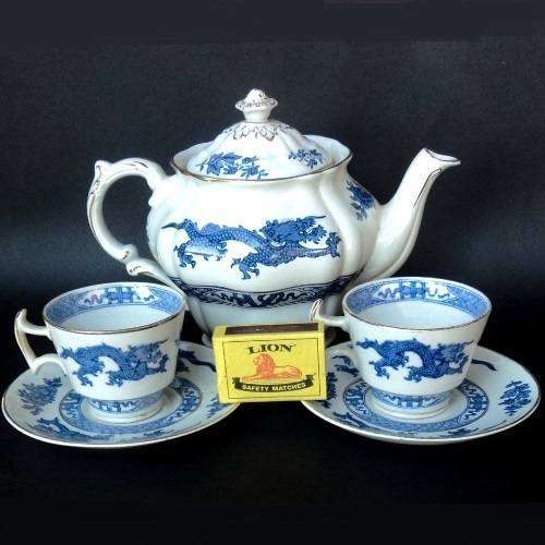 Booths Dragon Pattern. SMALL TEAPOT, 2 CUPS AND 2 SAUCERS. Antique (1912 Patent) Lovely condition.