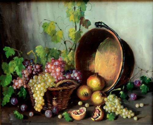 Isidoro Lazaro Ferre. Spanish Artist (Born 1949). STILL LIFE WITH FRUIT. (Oil) Framed. 800 x 950 mm