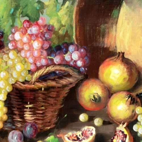 Isidoro Lazaro Ferre. Spanish Artist (Born 1949). STILL LIFE WITH FRUIT. (Oil) Framed. 800 x 950 mm