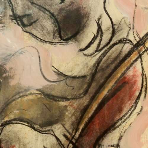 Frans Claerhout (Renowned SA Artist) 1919 - 2006 - MAN WITH GUITAR. Framed Mixed Medium. 35 x 43 cm