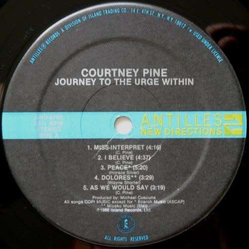 Courtney Pine  JOURNEY TO THE URGE WITHIN. 33 rpm 12` vinyl LP record (NM/NM)1986 USA release. Jazz