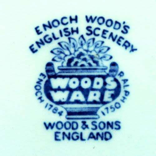 SIX TEA TRIOS BY WOOD and SONS, ENGLAND. `English Scenery` pattern. Royal Blue. ONE LOT.