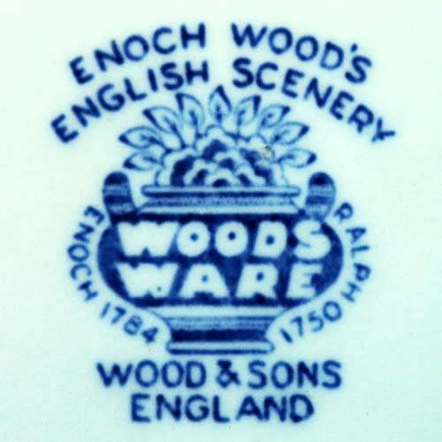 SIX TEA TRIOS BY WOOD and SONS, ENGLAND. `English Scenery` pattern. Royal Blue. ONE LOT.