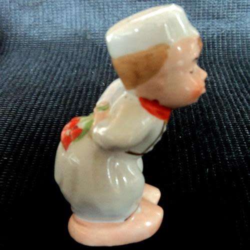 DUTCH PORCELAIN `KISSING BOY AND GIRL` CRUET SET (salt, pepper and mustard) Handpainted and vintage.