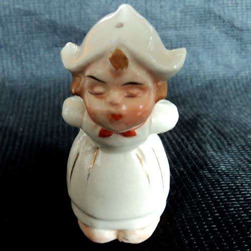 DUTCH PORCELAIN `KISSING BOY AND GIRL` CRUET SET (salt, pepper and mustard) Handpainted and vintage.