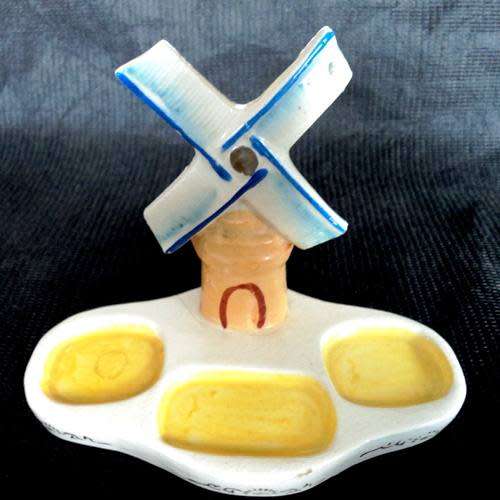 DUTCH PORCELAIN `KISSING BOY AND GIRL` CRUET SET (salt, pepper and mustard) Handpainted and vintage.