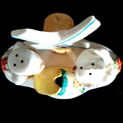 DUTCH PORCELAIN `KISSING BOY AND GIRL` CRUET SET (salt, pepper and mustard) Handpainted and vintage.