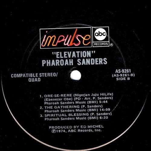 Pharoah Sanders - ELEVATION. 33 rpm. 12` vinyl LP record. Album (NM/NM) 1974 USA Quadrophonic Jazz.