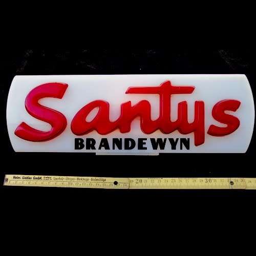 SIGN ADVERTISING `SANTYS BRANDEWYN`. SCARCE. PERSPEX. FOR BAR DISPLAY.