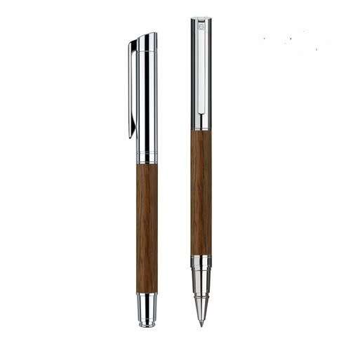 SENATOR TIZIO. Rollerball balpoint pen. Walnut barrel. Chrome.