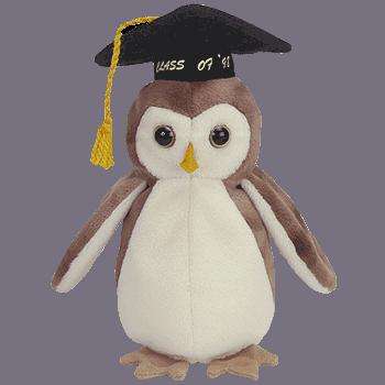 WISE (Class of '98). Owl (Soft toy). Collectable Ty Beanie Baby. Born May 31, 1997. Retired.