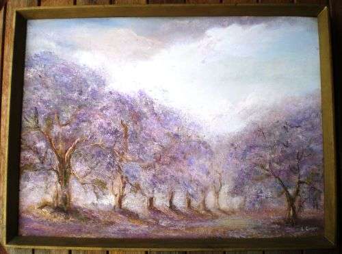 ORIGINAL OIL PAINTING. JACARANDA TREES. Artist: L Curran.