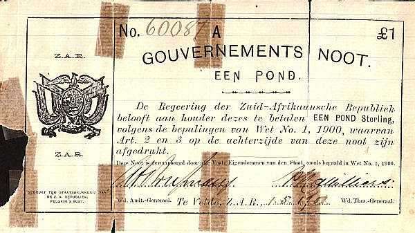 Z A R BOEREOORLOG 'GOUVERNEMENTS NOOT' VIR EEN POND. TE VELDE (PELGRIMS RUST) 1902